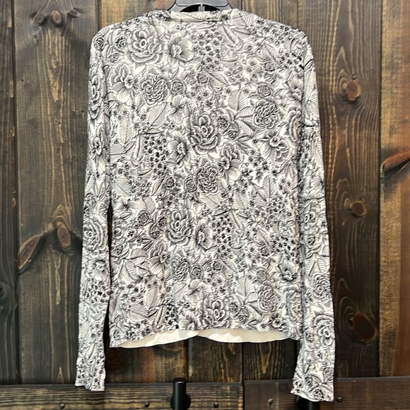 J. Crew Caryn Floral Cardigan Sweater L Black White Stretch Neutral Office Prep - Picture 2 of 11